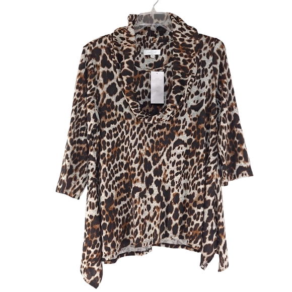 New Directions Women's Leopard Cowl Neck Sweater Black Gray Stretch Plus - Sz 2X - Picture 7 of 7